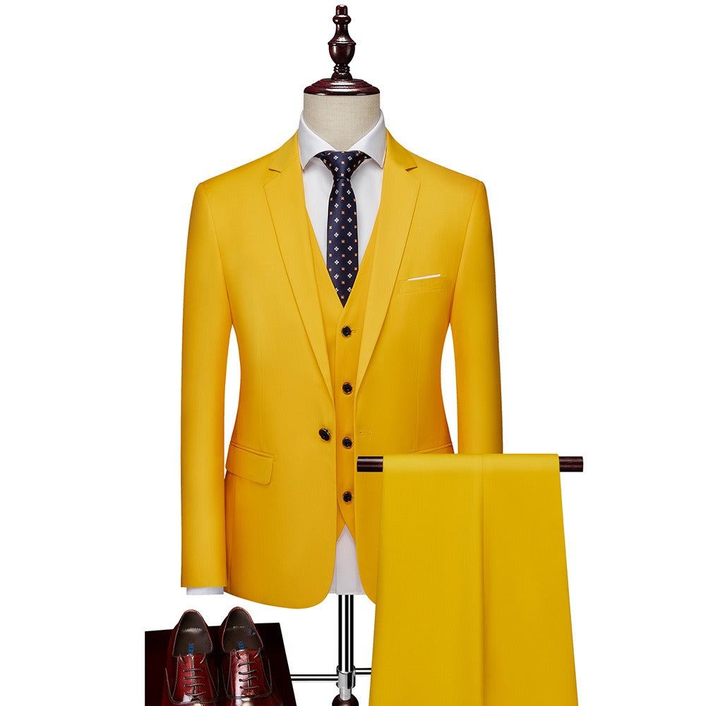 3 piece men's wedding suits fashion men's slim solid color business office suit sets large size men Blazer+ pants + vest