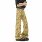 Yellow Mud Color Floral All-Over Jacquard Denim Pants