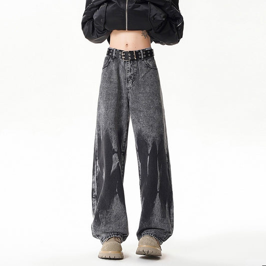 Dye-Printed Street-Style Denim Pants for Men